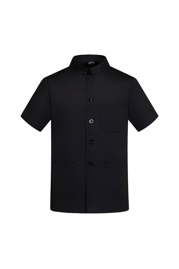 Unisex Summer Chef Uniform, Short Sleeve Lightweight Work Jacket for Restaurant Bakery Hotel Kitchen Staff Professional Attire,Black L