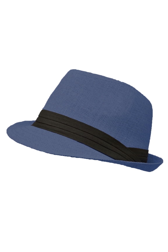 Unisex Summer Panama Hat Trilby Cuban Straw Sun Hats Short Brim with Black Band Navy