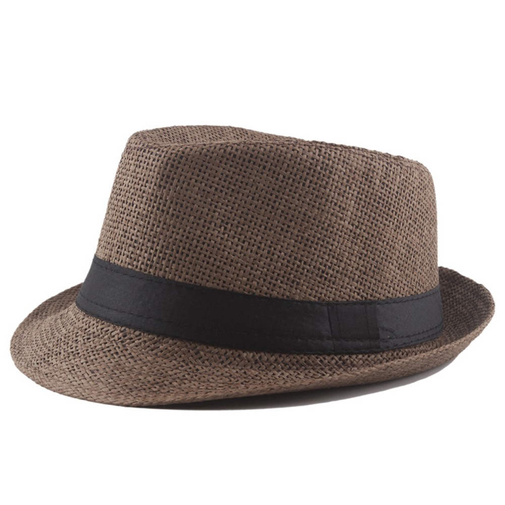 Unisex Summer Straw Fedora Hat Trilby Cuban Sun Cap Panama Short Brim