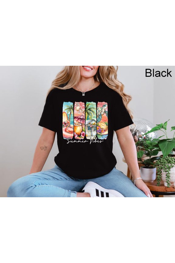 Unisex Summer Vibes Hello Sunshine Beach T-Shirt Cotton Graphic Tee-All Size S-5Xl