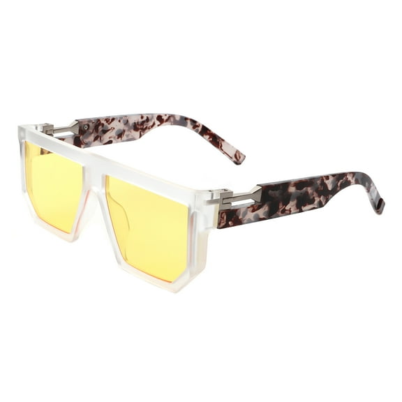 Unisex Sunglasses Geometric Square Flat Top Modern UV 400 Frost Tortoise, Yellow