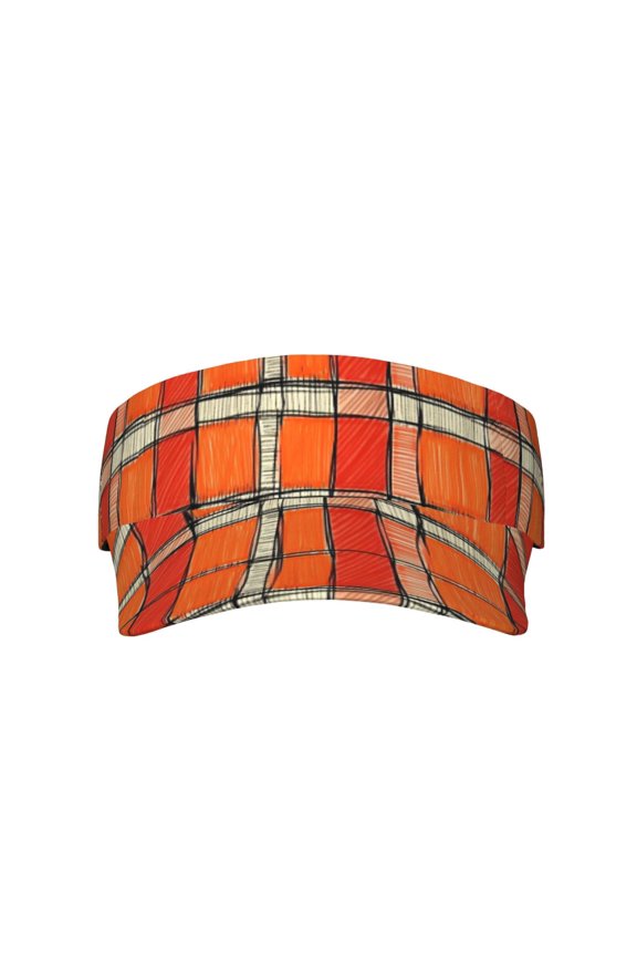 This Unisex Sunshade Open-Top Hat Features An Open-Top Design That Is Not Stuffy And Has A Curved Eave Orangered Houndstooth Checkered Hand-Drawn Sketch_3