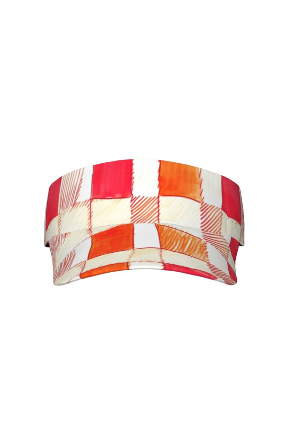 This Unisex Sunshade Open-Top Hat Features An Open-Top Design That Is Not Stuffy And Has A Curved Eave Orangered Houndstooth Checkered Hand-Drawn Sketch_4