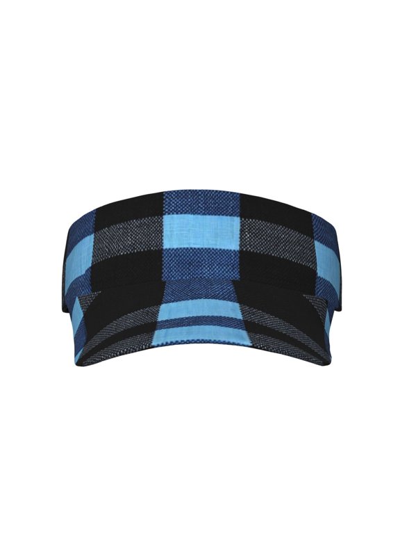 This Unisex Sunshade Open-Top Hat Features An Open-Top Design That Is Not Stuffy And Has A Curved Eave Slateblue Buffalo Plaid Check Tartan Scotland_3