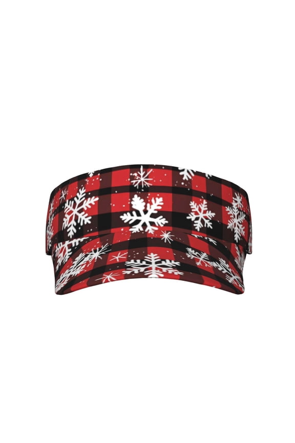 This Unisex Sunshade Open-Top Hat Features An Open-Top Design That Is Not Stuffy And Has A Curved Eave Snowflakes On The Red And Black Checkered Pattern