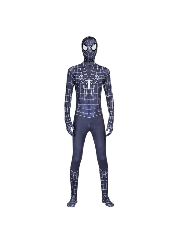 Unisex Superhero Battle Cosplay Costume Zentai Bodysuit with 3D Mask, Spandex Zentai Jumpsuit for Halloween Dress Up Party, Gray, 130