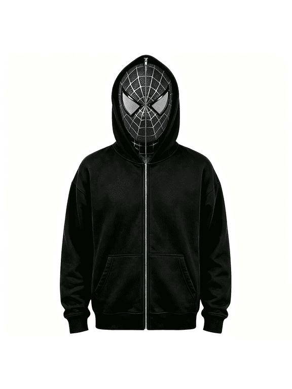 Unisex Superhero Graphic Zip Up Hoodie, Oversized Hooded Sweatshirt Jacket, Hero Cosplay Costume Outerwear for Halloween, Y2K Streetwear, Punk Style, Parties & Daily Wear