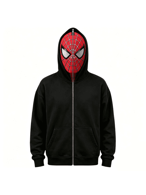 Unisex Superhero Graphic Zip Up Hoodie, Oversized Hooded Sweatshirt Jacket, Hero Cosplay Costume Outerwear for Halloween, Y2K Streetwear, Punk Style, Parties & Daily Wear
