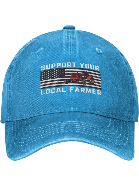 Unisex Support Your Local Farmer Hat Tractor Farming Baseball Hat Cotton Trucker Sun Cap Hat Blue