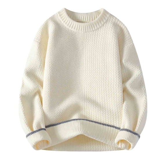 Unisex Sweaters Long Sleeve Crew Neck Sweater Trendy Slouchy Pullover Sweater with Distressed Frayed Edges White M