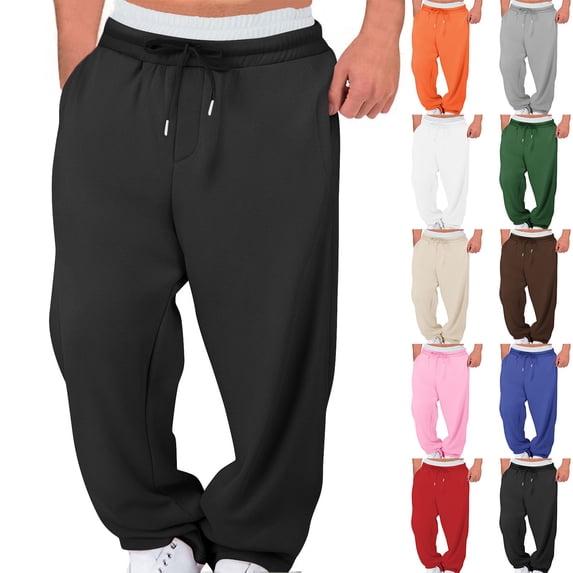 Unisex Sweatpant for Men Women Solid Color Drawstring Elastic Waist Pants with Pockets Casual Loose Outdoor Sport Trousers Beige S