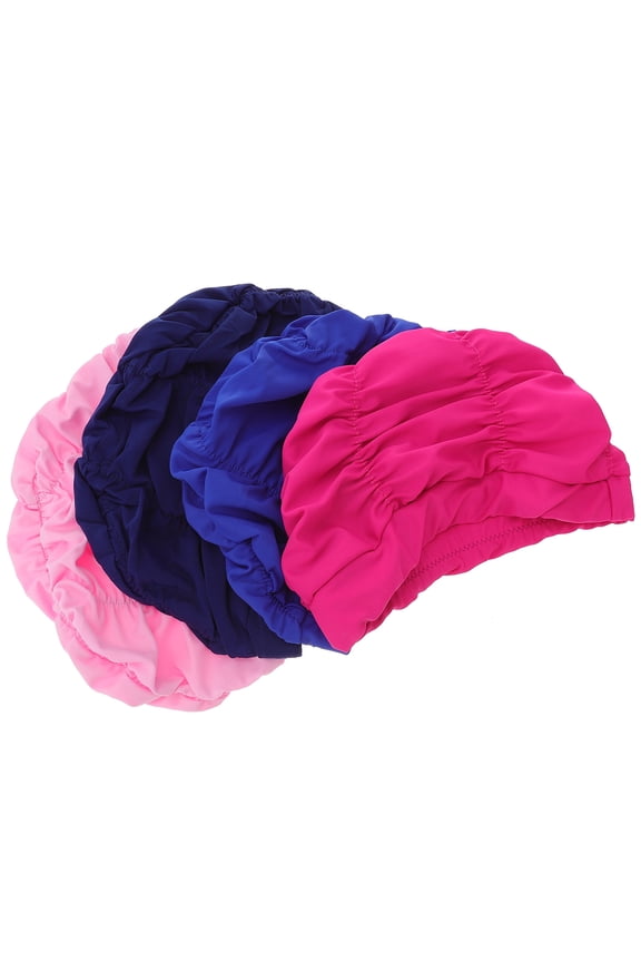 FUEENIRVA 4Pcs Fashion Style Swimming Caps Waterproof Nylon Pleated Headdress
