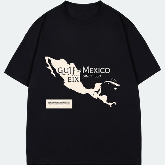 Unisex T-Shirt Black Mexico Map Gulf Of Mexico Since 1550 Eix Graphic Print Casual Wear For Travel And Everyday Use