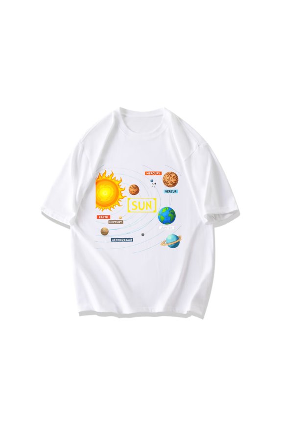 Unisex T-Shirt Black Solar System Planets And Sun Design For Space Enthusiasts Casual Wear