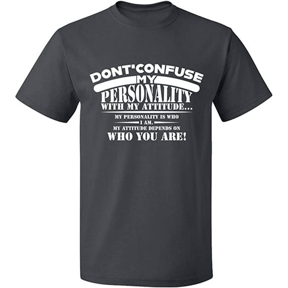 Unisex T-Shirt, Don't Confuse My Personality, Slim Fit, Short Sleeve Sweater - Charcoal Large
