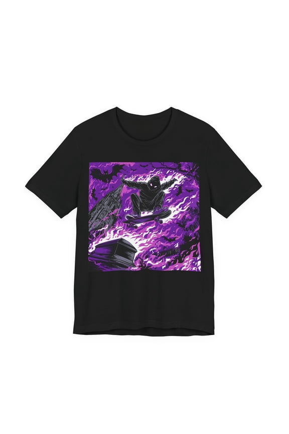 Unisex T-Shirt Gothic Skater Graphic Tee Coffin Purple Bat Graffiti Streetwear