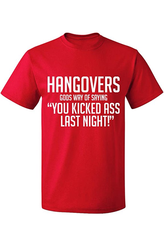 Unisex T-Shirt, Hangovers Gods Way, Slim Fit, Short Sleeve Sweater - Red Medium