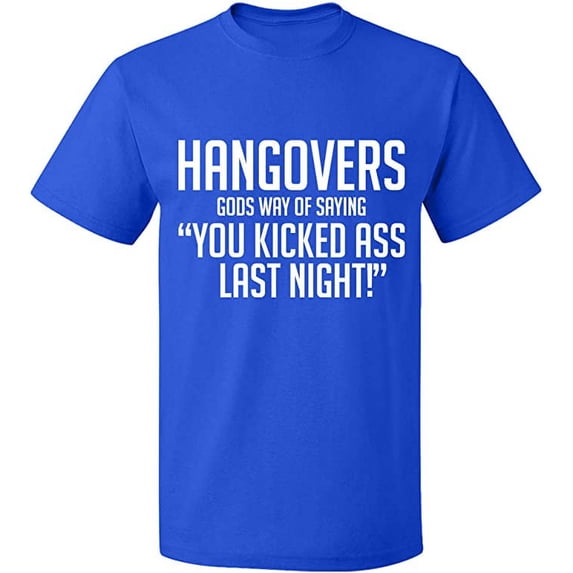 Unisex T-Shirt, Hangovers Gods Way, Slim Fit, Short Sleeve Sweater - Royal Blue 2X-Large