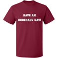thumbnail image 1 of Unisex T-Shirt, Have An Ordinary Day, Slim Fit, Short Sleeve Sweater - Maroon Small, 1 of 2