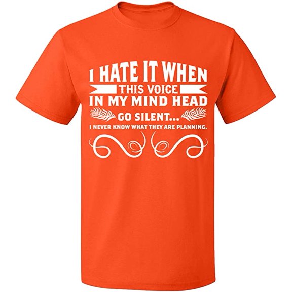 Unisex T-Shirt, I Hate This Voice In My Head, Slim Fit, Short Sleeve Sweater - Orange Large