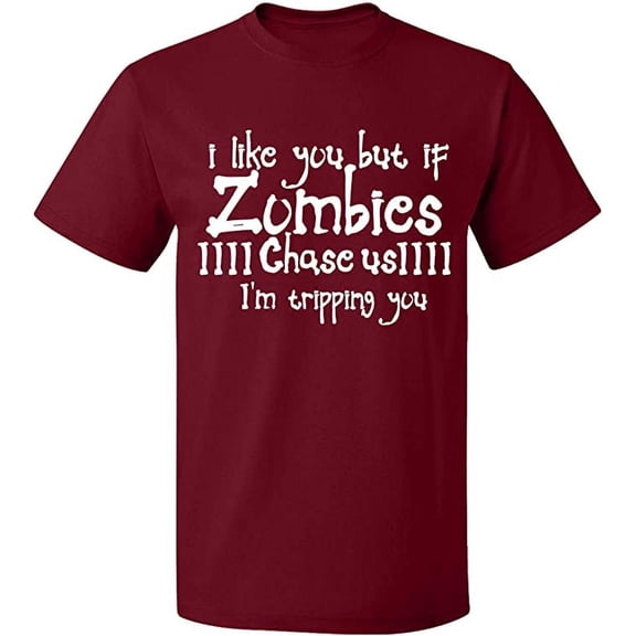 Unisex T-Shirt, I Like You But If You Zombies, Slim Fit, Short Sleeve Sweater - Cardinal Red 3X-Large