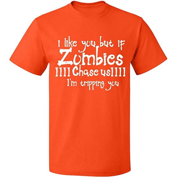 Unisex T-Shirt, I Like You But If You Zombies, Slim Fit, Short Sleeve Sweater - Orange Medium