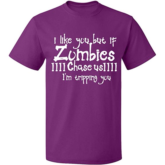 Unisex T-Shirt, I Like You But If You Zombies, Slim Fit, Short Sleeve Sweater - Purple 3X-Large
