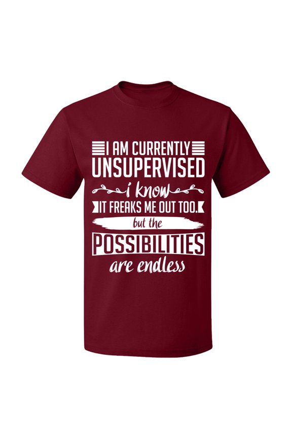 Unisex T-Shirt, I am Currently Unsupervised, Slim Fit, Short Sleeve Sweater - Cardinal Red 3X-Large