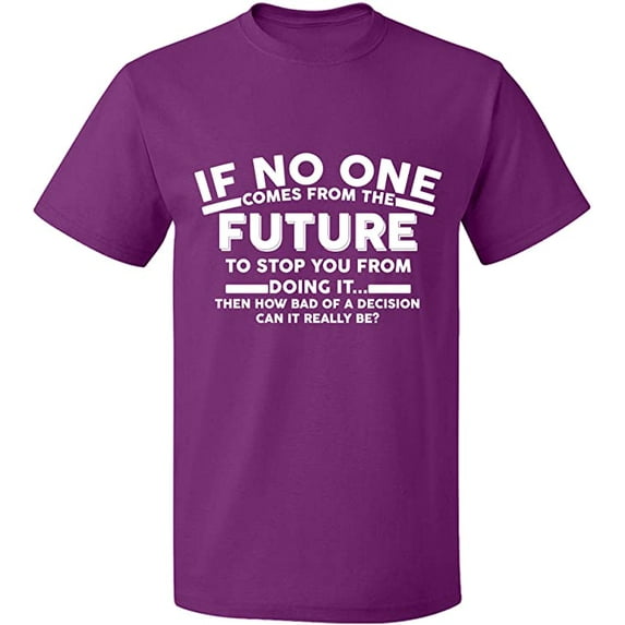 Unisex T-Shirt, No One Come From The Future, Slim Fit, Short Sleeve Sweater - Purple Large