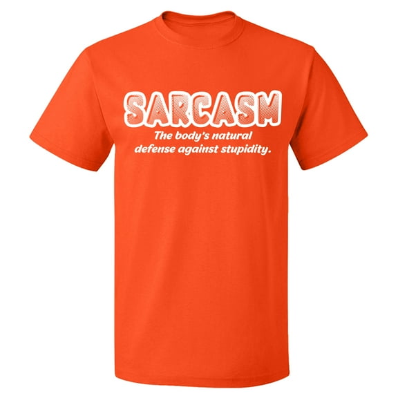 Unisex T-Shirt, Sarcasm Defense Against Stupidity, Slim Fit, Short Sleeve Sweater - Orange Large
