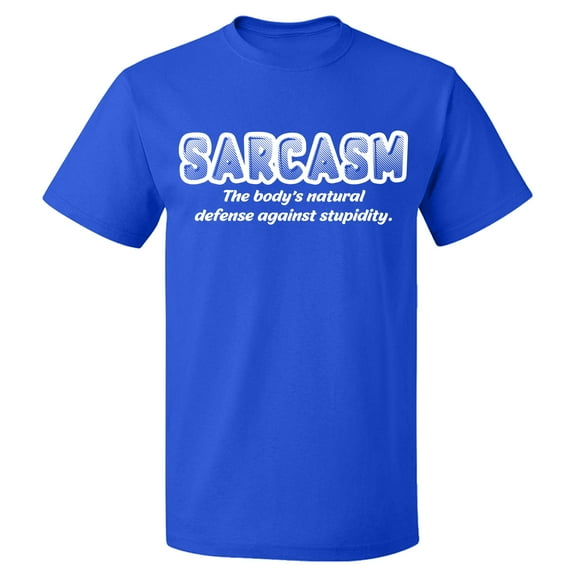 Unisex T-Shirt, Sarcasm Defense Against Stupidity, Slim Fit, Short Sleeve Sweater - Royal Blue Small