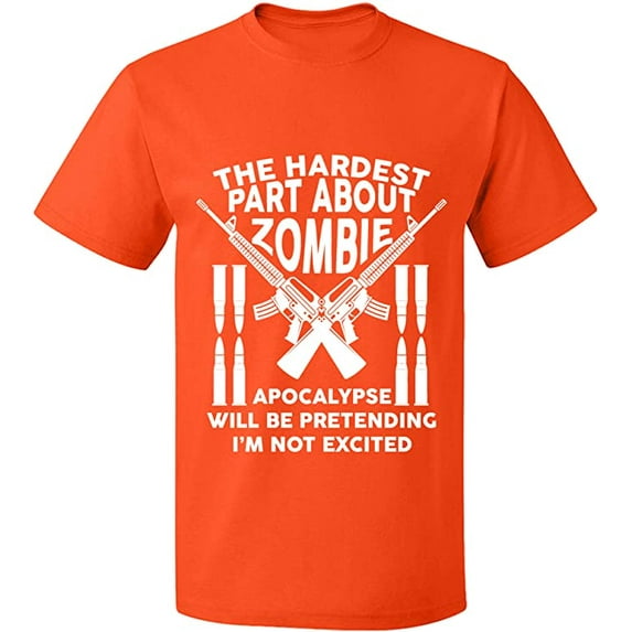 Unisex T-Shirt, The Hardest Part About Zombie, Slim Fit, Short Sleeve Sweater - Orange 2X-Large