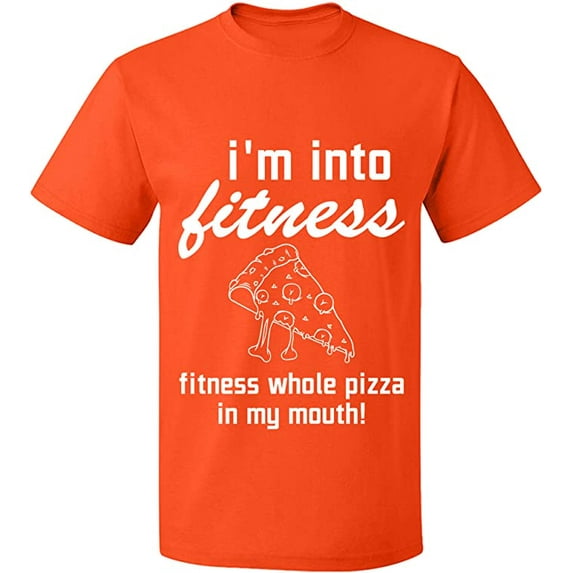 Unisex T-Shirt, Whole Pizza In My Mouth, Slim Fit, Short Sleeve Sweater - Orange 2X-Large
