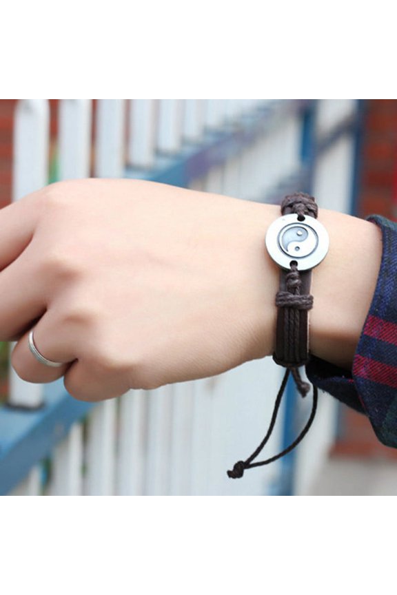 Unisex Tai Chi Ying Yang Bracelet, Alloy + Leather Material, Adjustable Size (6cm Diameter), Stylish Design, Suitable for Daily Wear, Gift