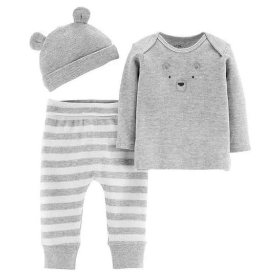 Unisex Take Me Home Teddy Bear Outfit PJ Pajama Set with Hat 3 Months 3M Gray White