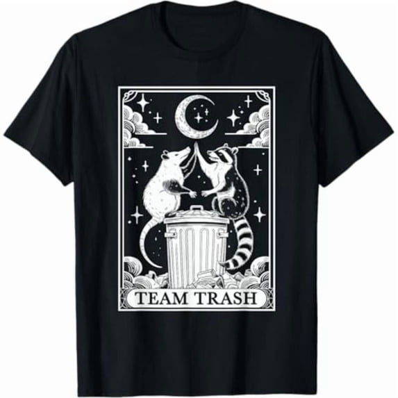 Unisex "Team Trash" Whimsical Animal Graphic Tees with Tarot - Style Print T - shirts Casual Short Sleeve Tops Ideal For Animal Lovers and Daily Wear