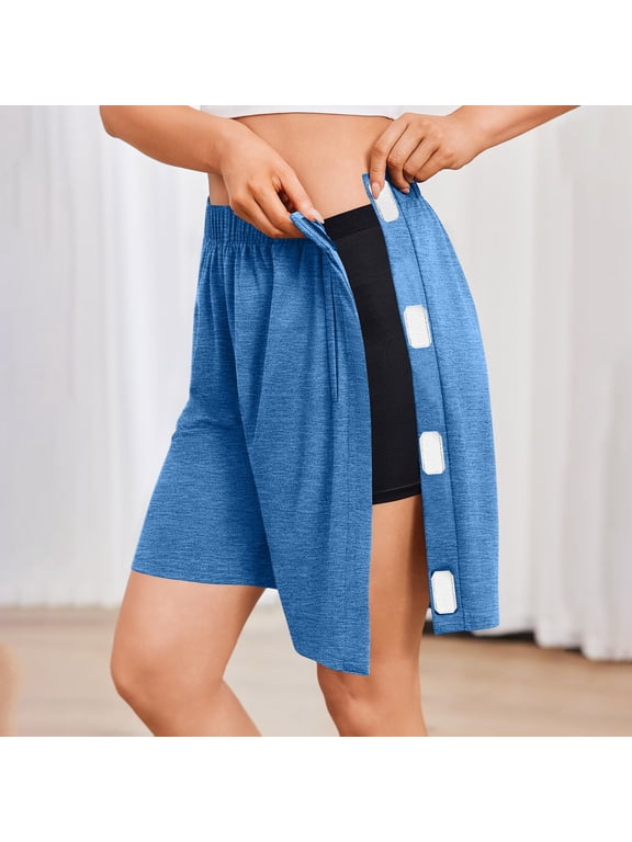 Unisex Tear Away Shorts Snap On Athletic Shorts Post Knee Hip Surgery Recovery Lounge Short with Pockets