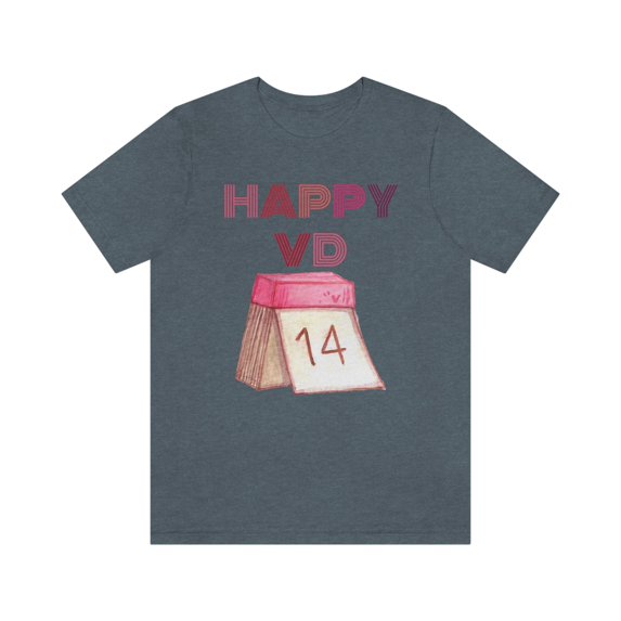 Unisex Tee Jersey Short Sleeve Valentine's Day Shirt with Calendar and Happy VD
