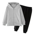 thumbnail image 1 of Unisex Teen Kids Sweatsuit Two-piece Set Solid Long Sleeve Zipper Hoodie Pullover and Joggers Sweatpants for 2-15Years, 1 of 5