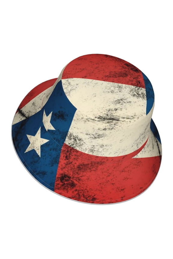 Unisex Texas Flag Distressed Bucket Hat Fisherman Cap Reversible Travel Sunhat With Reflective Stripe