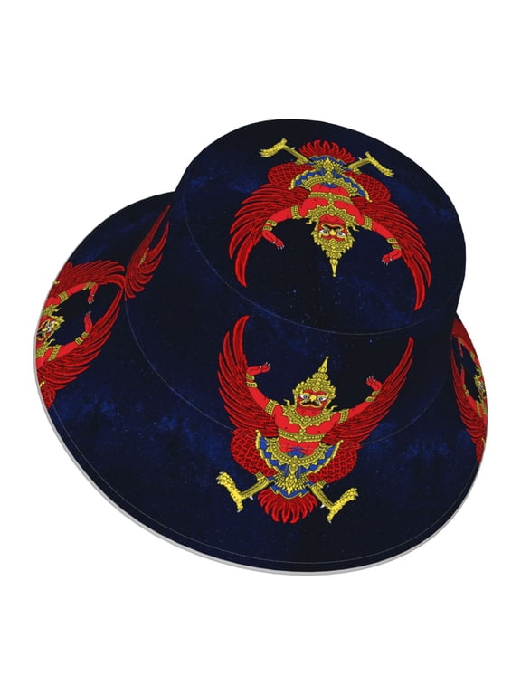Unisex Thailand National Emblem Bucket Hat Fisherman Cap Reversible Travel Sunhat With Reflective Stripe