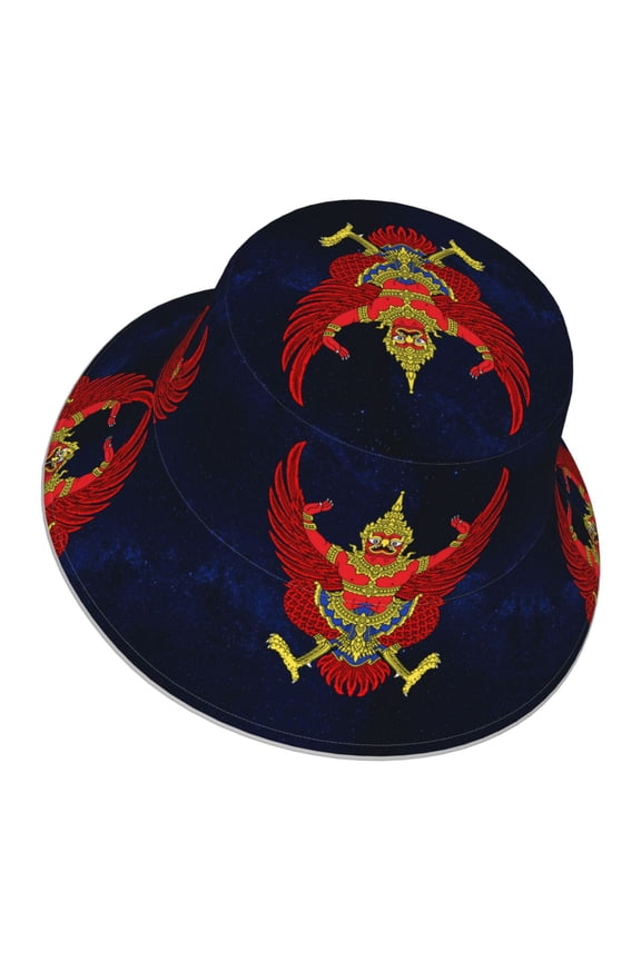 Unisex Thailand National Emblem Bucket Hat Fisherman Cap Reversible Travel Sunhat With Reflective Stripe
