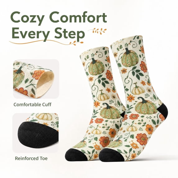 Unisex Thanksgiving Crew Socks for Men and Women, Fun Festive Theme Printed Casual Socks, Comfortable Cute Mid Calf Fall Sports Sock