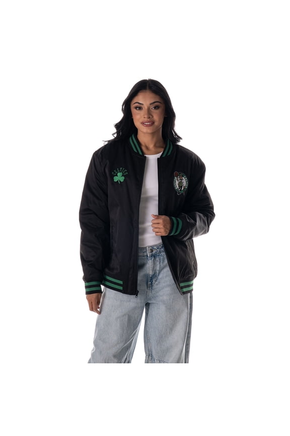 Unisex The Wild Collective Black Boston Celtics Full-Snap Bomber Jacket