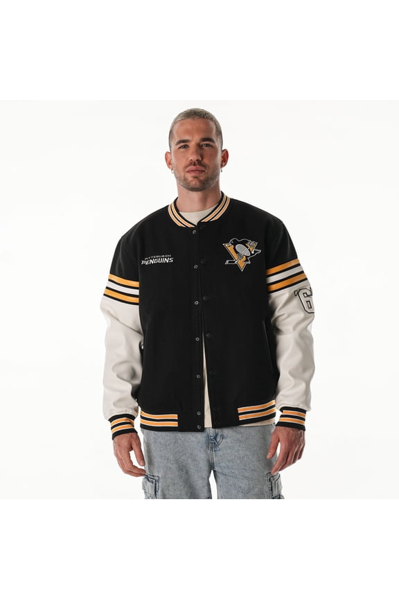 Unisex The Wild Collective Black Pittsburgh Penguins Drop Shoulder Full-Snap Varsity Jacket