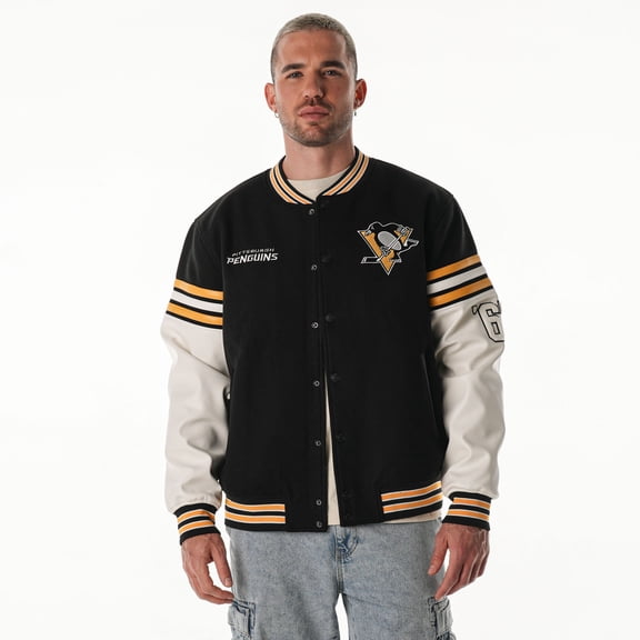 Unisex The Wild Collective Black Pittsburgh Penguins Drop Shoulder Full-Snap Varsity Jacket