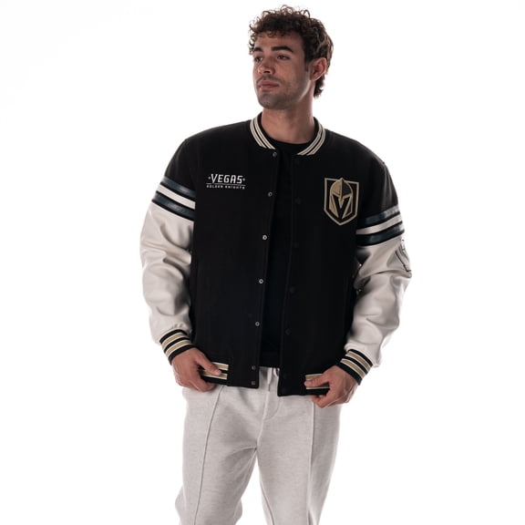 Unisex The Wild Collective  Black Vegas Golden Knights Drop Shoulder Full-Snap Varsity Jacket