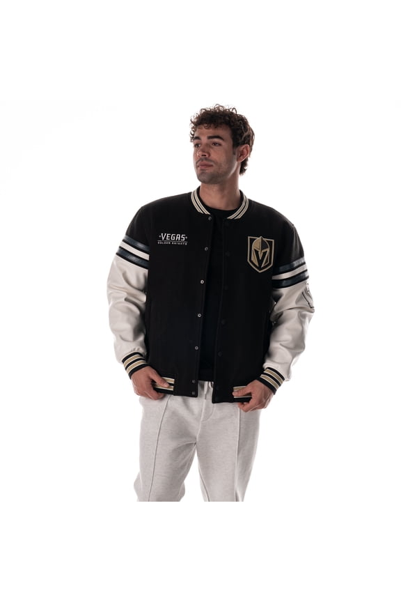 Unisex The Wild Collective Black Vegas Golden Knights Drop Shoulder Full-Snap Varsity Jacket