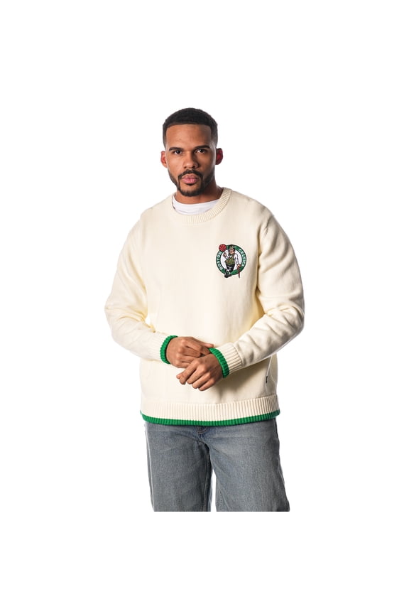 Unisex The Wild Collective Cream Boston Celtics Jacquard Knit Pullover Sweater
