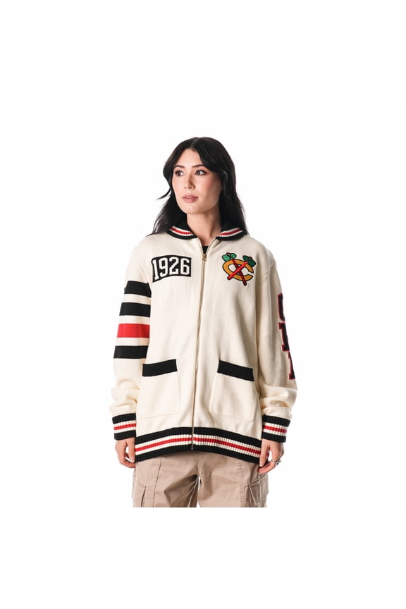 Unisex The Wild Collective Cream Chicago Blackhawks Jacquard Full-Zip Sweater